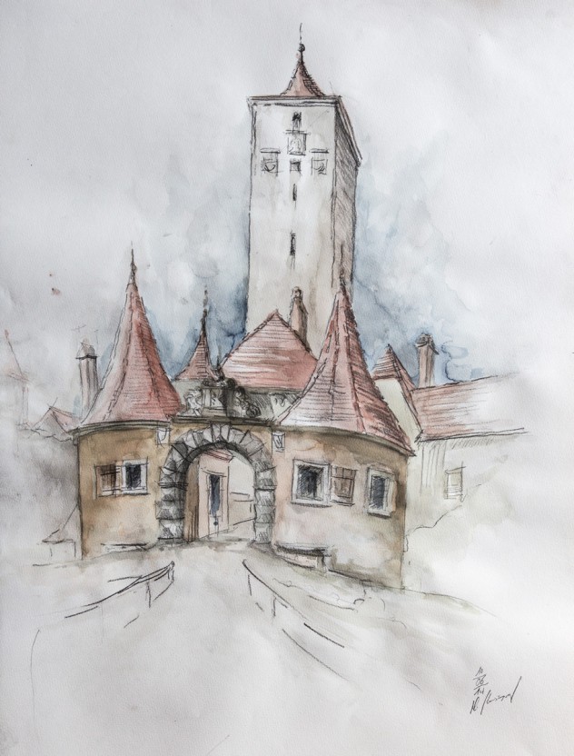 Rothenburg Zeichnung Burg Tor Martin Korzenski