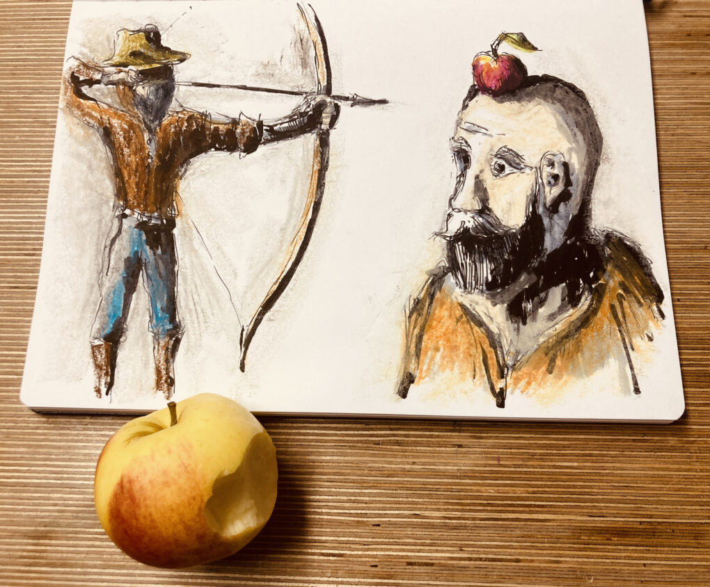 Don't miss the target - Zeichnung mit Tusche und Ölpastellkreiden von Martin Korzenski