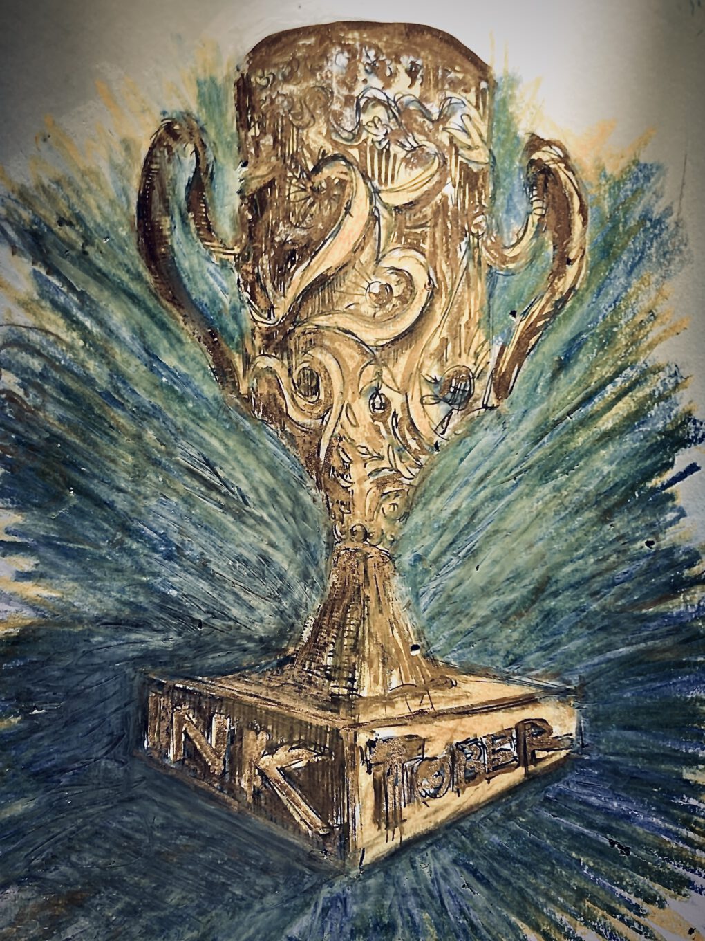 Geschafft! - Zeichnung mit Bleistift, Tusche, und Ölpastellkreiden von Martin Korzenski